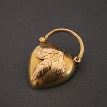 Load image into Gallery viewer, Antique Victorian era puffy heart padlock with ivy leaf in 14ct gold
